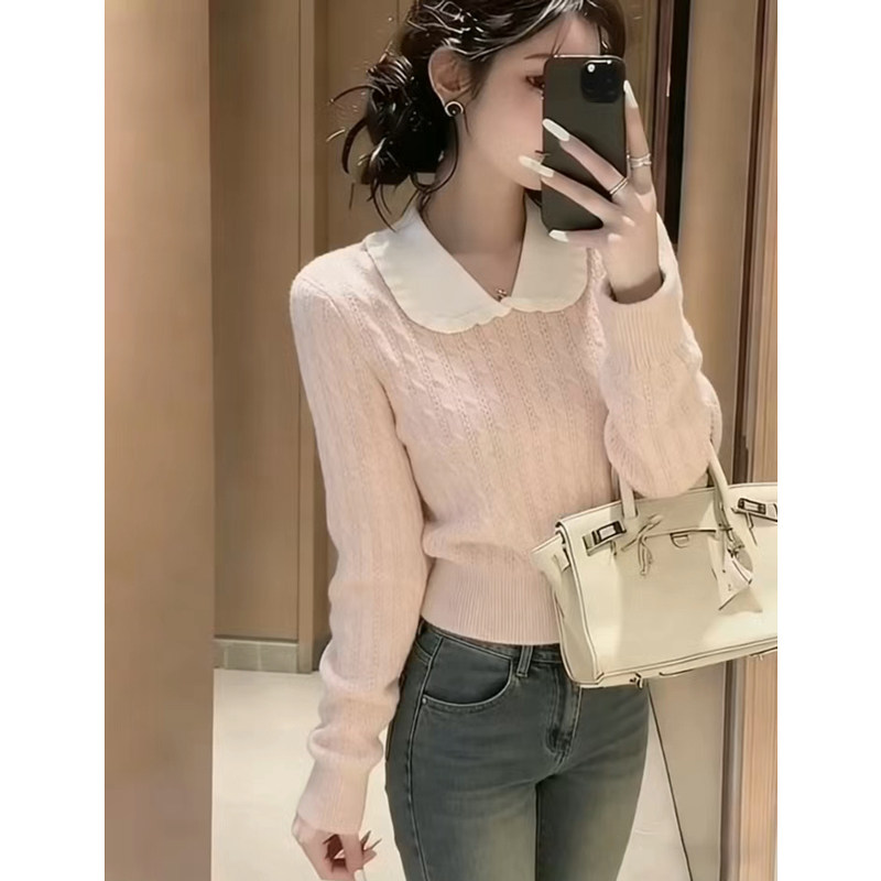 2026春秋新款毛衣女翻领花边针织纯色韩系减龄可爱学生时髦长袖,女装/女士精品,大码内搭,淘宝优惠券,粉丝福利购,淘宝优惠卷