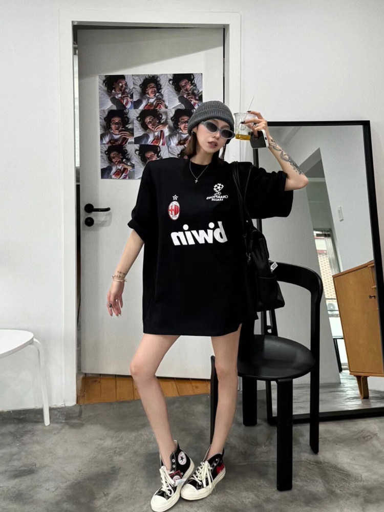 夏季新款T恤女2025圆领复古足球字母印花中长款潮牌宽松大版短袖,女装/女士精品,大码内搭,淘宝优惠券,粉丝福利购,淘宝优惠卷