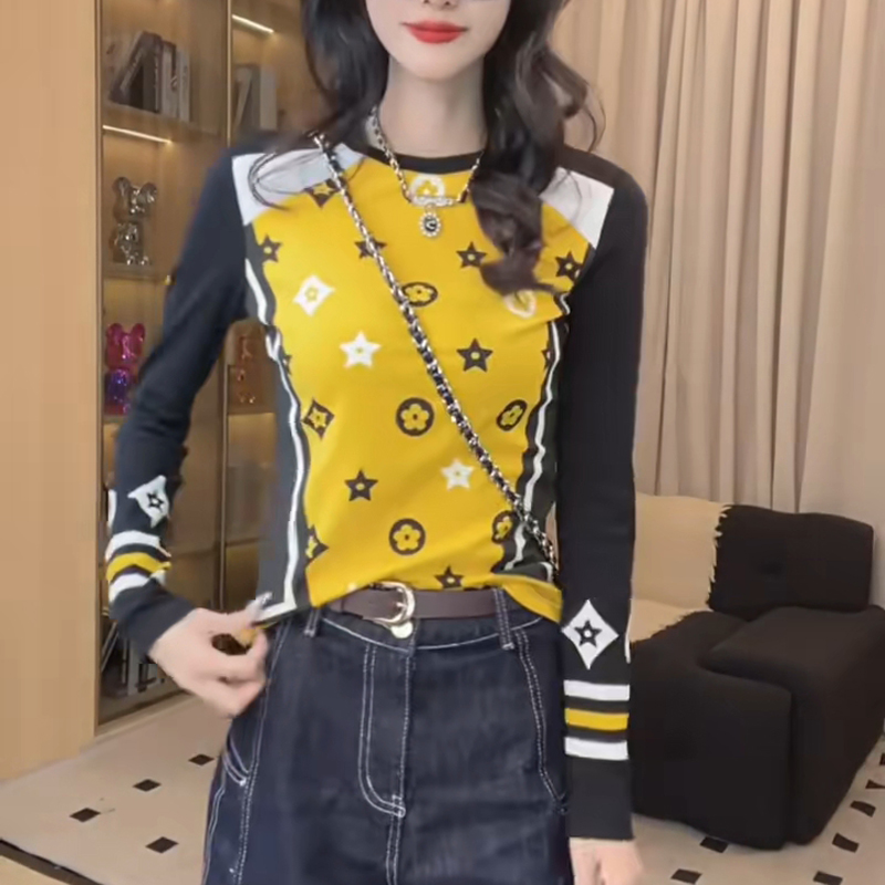 打底衫拼接T恤修身加绒