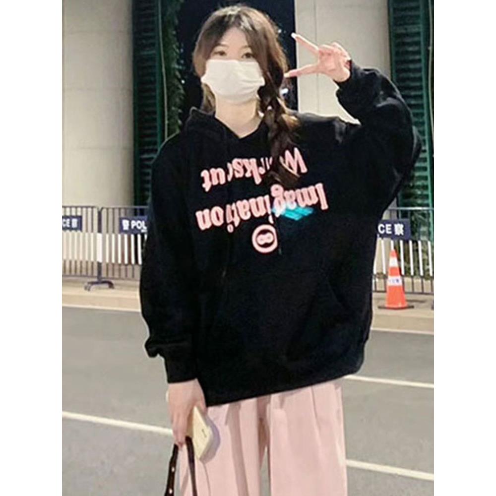 连帽卫衣女春秋款黑色外套