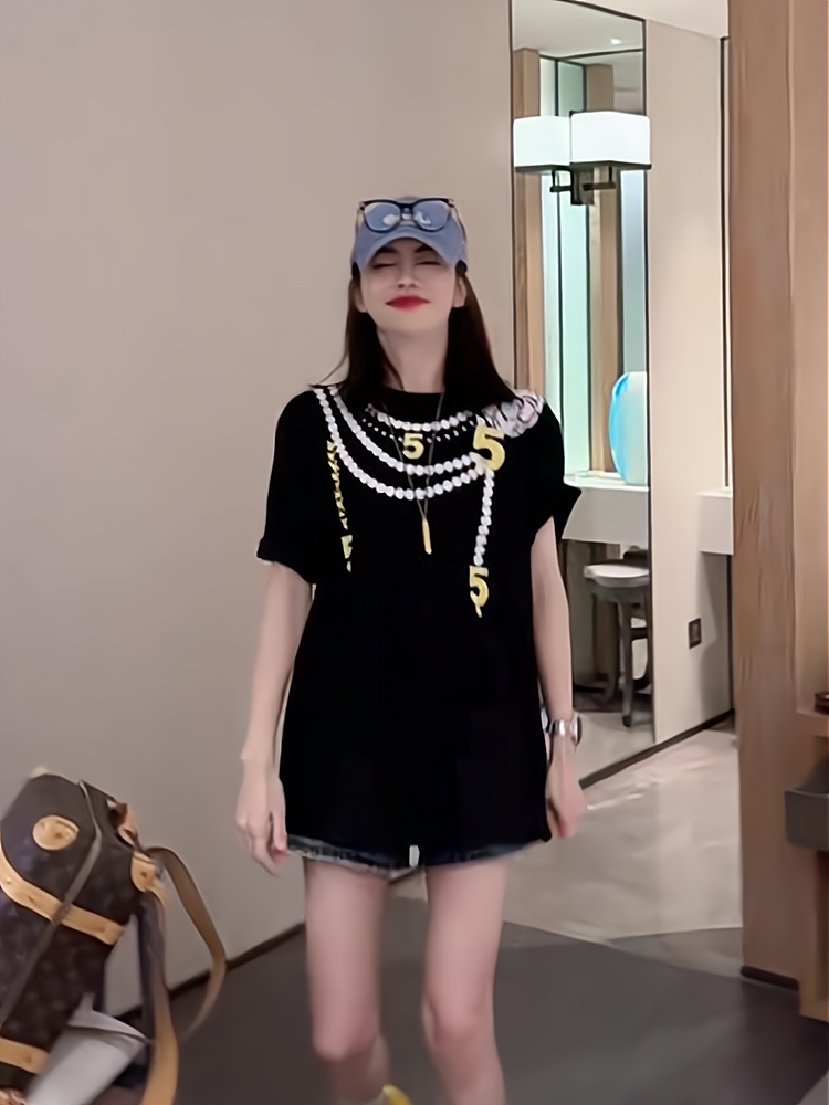 2024新款美式潮酷短袖t恤女夏季宽松遮屁股中长款港味chic上衣女