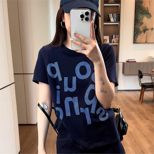 新款 时尚 美式 百搭正肩纯棉短袖 设计感字母印花上衣 t恤女2025夏季