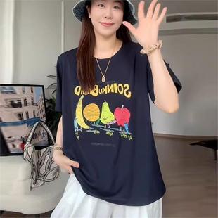 新款 大码 t恤夏季 女装 胖mm宽松显瘦休闲上衣 减龄卡通印花圆领短袖