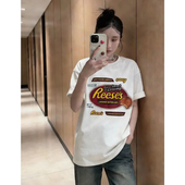 2026夏季 休闲宽松时髦上衣 女圆领圆圈字母印花T恤中长款 新款 短袖