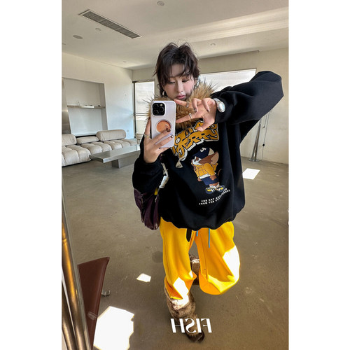 卫衣中长款休闲复古情侣加绒