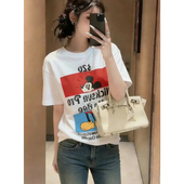 2026夏季 休闲减龄上衣 女圆领Q24前后字母印花T恤中长款 新款 短袖