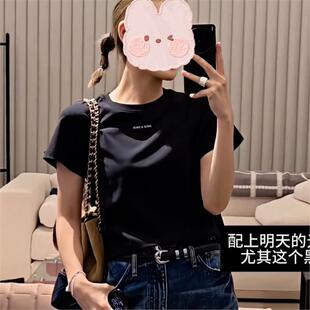 美式 爆款 新款 重磅纯棉简约字母印花短袖 百搭上衣潮 t恤女2025夏季