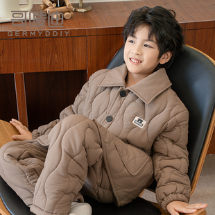 冬季儿童三层夹棉睡衣加绒保暖加厚翻领时尚休闲韩版外穿居家新品