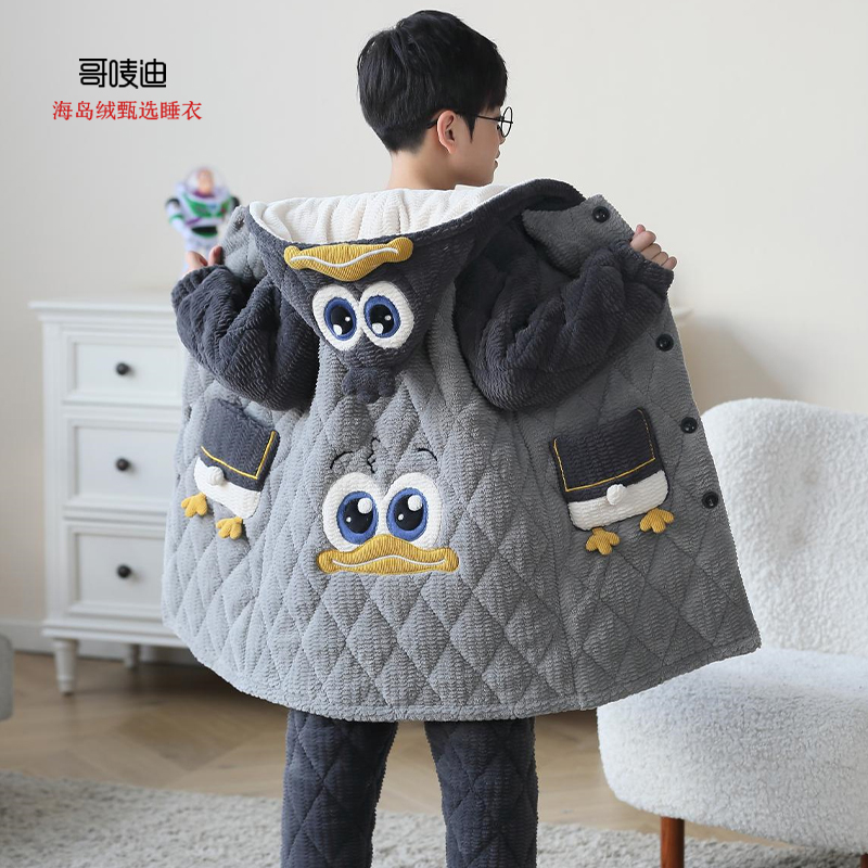 珊瑚绒法兰绒冬加绒加厚儿童睡衣