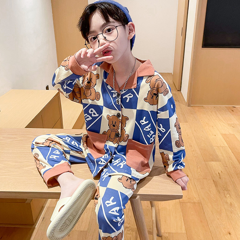 时尚翻领全棉春秋儿童家居服