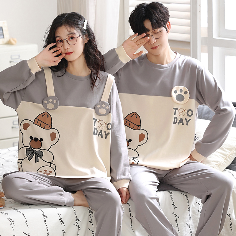 100%纯棉情侣睡衣女秋冬长袖长裤全棉可爱卡通春秋男士家居服套装