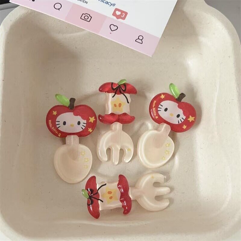 可爱果冻kt苹果核叉子发夹红色卡通小猫趣味鸭嘴夹少女心可爱发饰