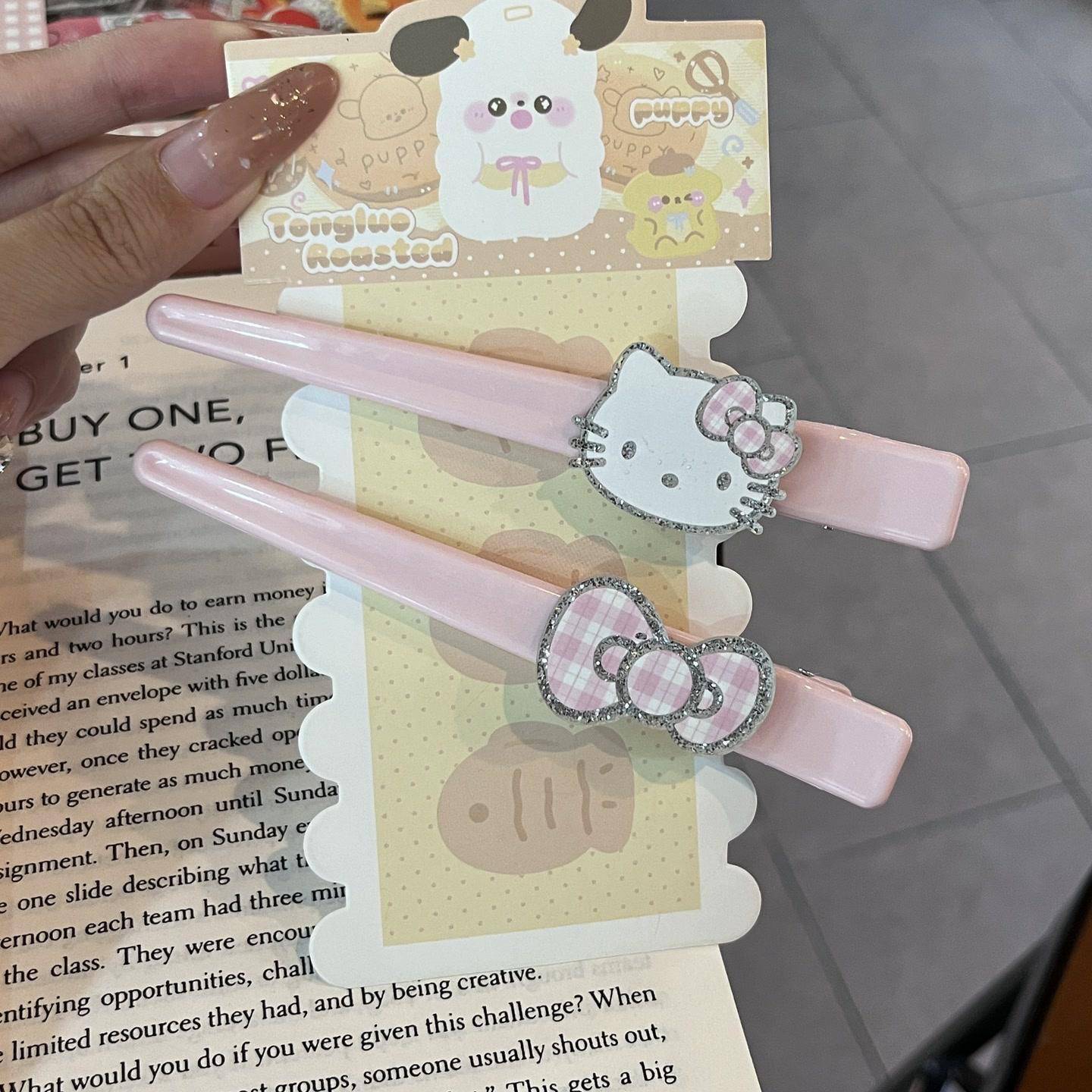 可爱猫咪无痕侧边刘海夹子甜美少女心长款闪粉发夹侧边鸭嘴夹
