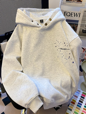 美式高街重磅连帽卫衣女2025新款秋冬季加绒加厚宽松休闲灰色外套