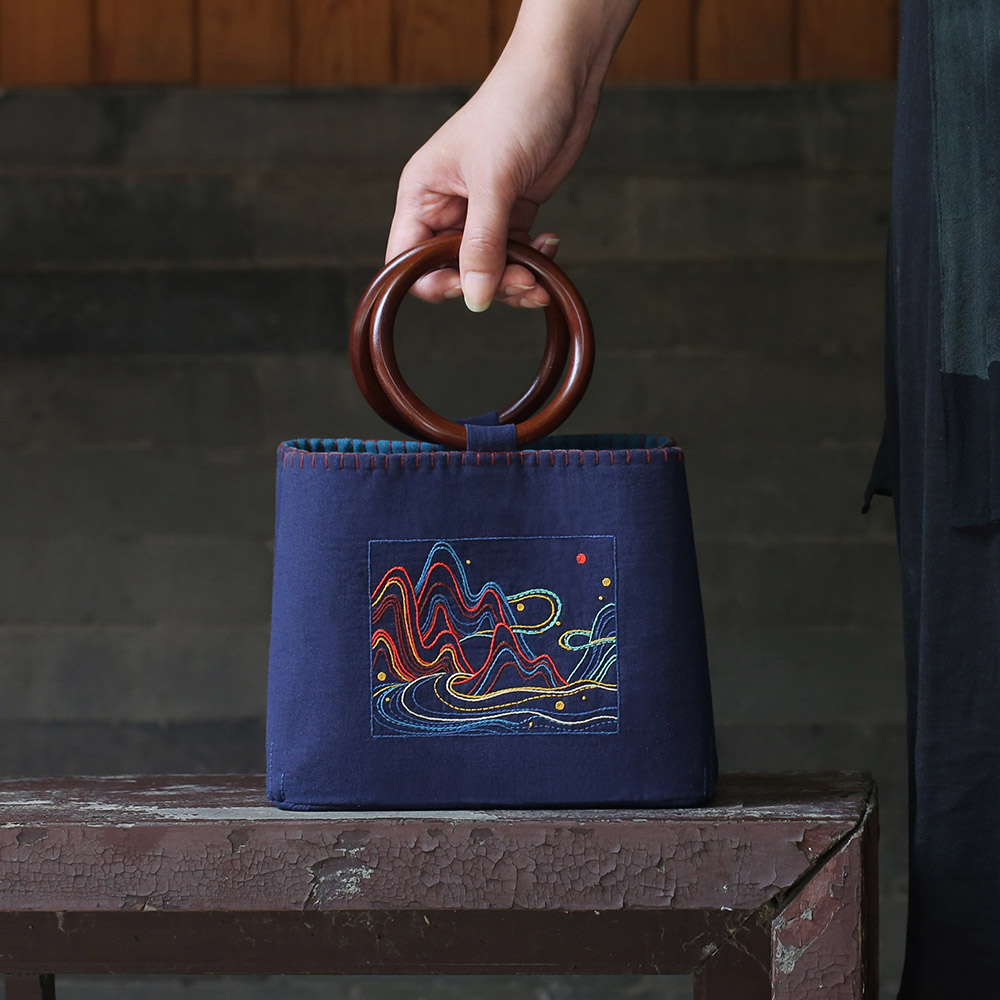 花寄 刺绣diy手工拎包袋古风实木提手提包成人棉麻自制绣画布艺包