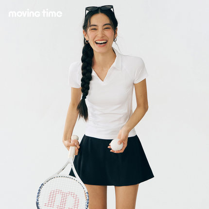 movingtime网球风瑜伽短袖女速干透气修身显瘦POLO衫普拉提健身服