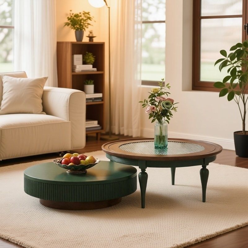 法式实木茶几小户型客厅家用大小圆茶几组合白蜡木中古风茶桌,商业/办公家具,茶几,淘宝优惠券,粉丝福利购,淘宝优惠卷