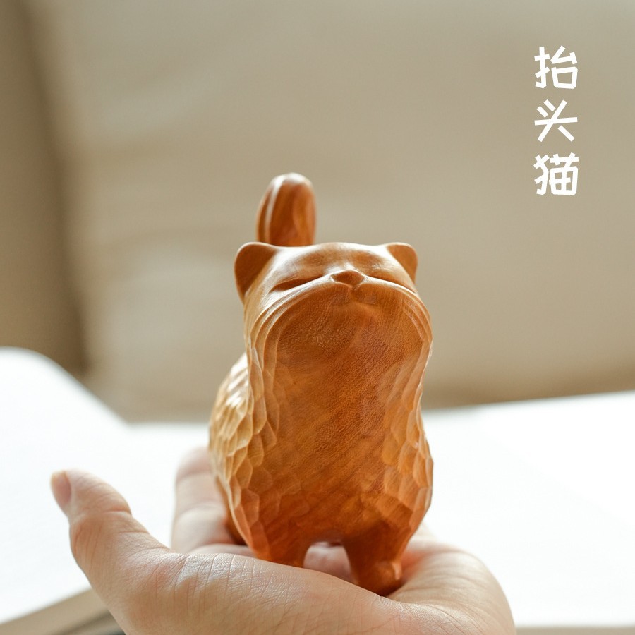 崖柏黄杨木雕现代童趣可爱清香傲娇猫招财小猫手把件随身盘玩动物