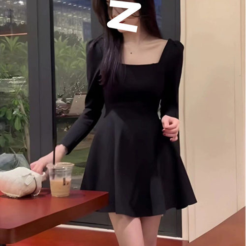长袖黑色连衣裙女装2025早春新款