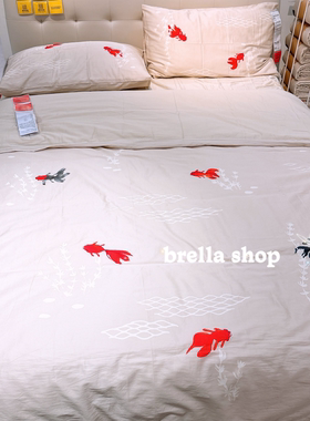 IKEA宜家代购弗斯达床上用品四件套金鱼图案纯棉被套枕套喜庆被罩