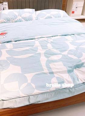 IKEA宜家代购 布瓦拉春夏床单被套枕套三件套 浅蓝色几何图案学生