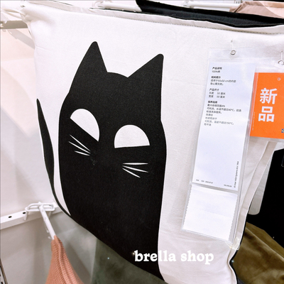 IKEA宜家代购库斯法尔沙发靠垫套 猫咪图案设计纯棉抱枕套50x50cm