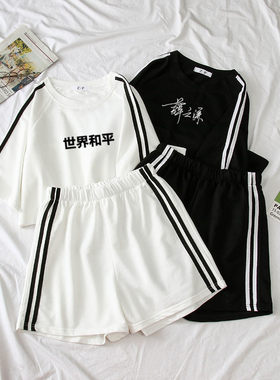 夏季纯棉薛之谦同款t恤上衣+裤子二件套装女学生短袖运动休闲服潮