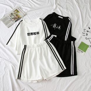 夏季纯棉薛之谦同款t恤上衣+裤子二件套装女学生短袖运动休闲服潮