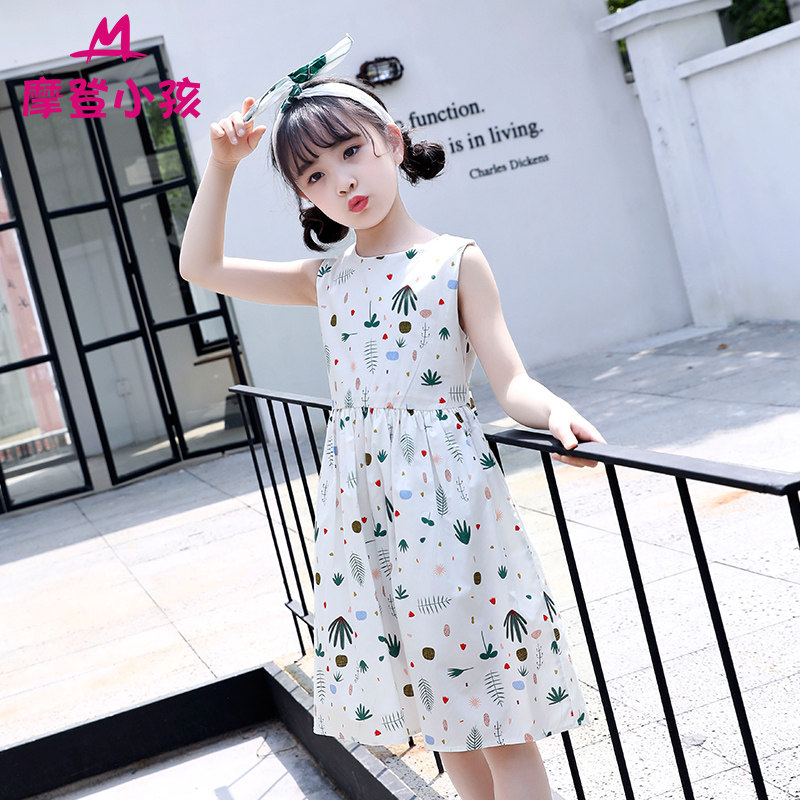 连衣裙无袖洋气女孩碎花棉布