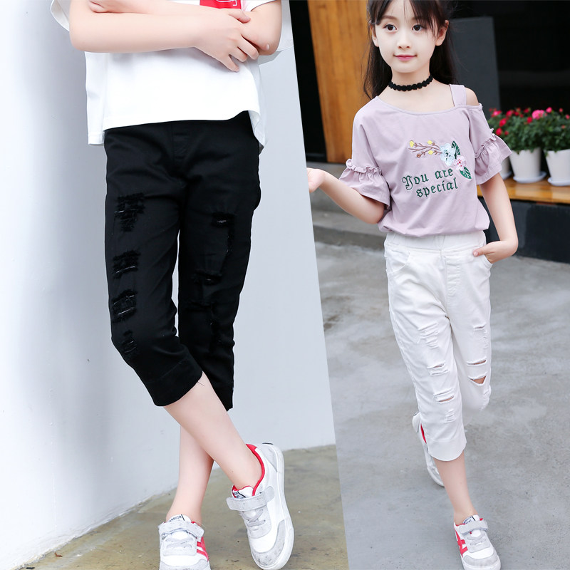 女童七分裤2026新款夏装小童中大童短裤五分破洞洋气休闲运动马裤