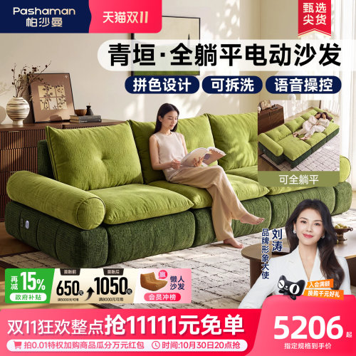 帕沙曼全拆洗绿色布艺电动沙发床