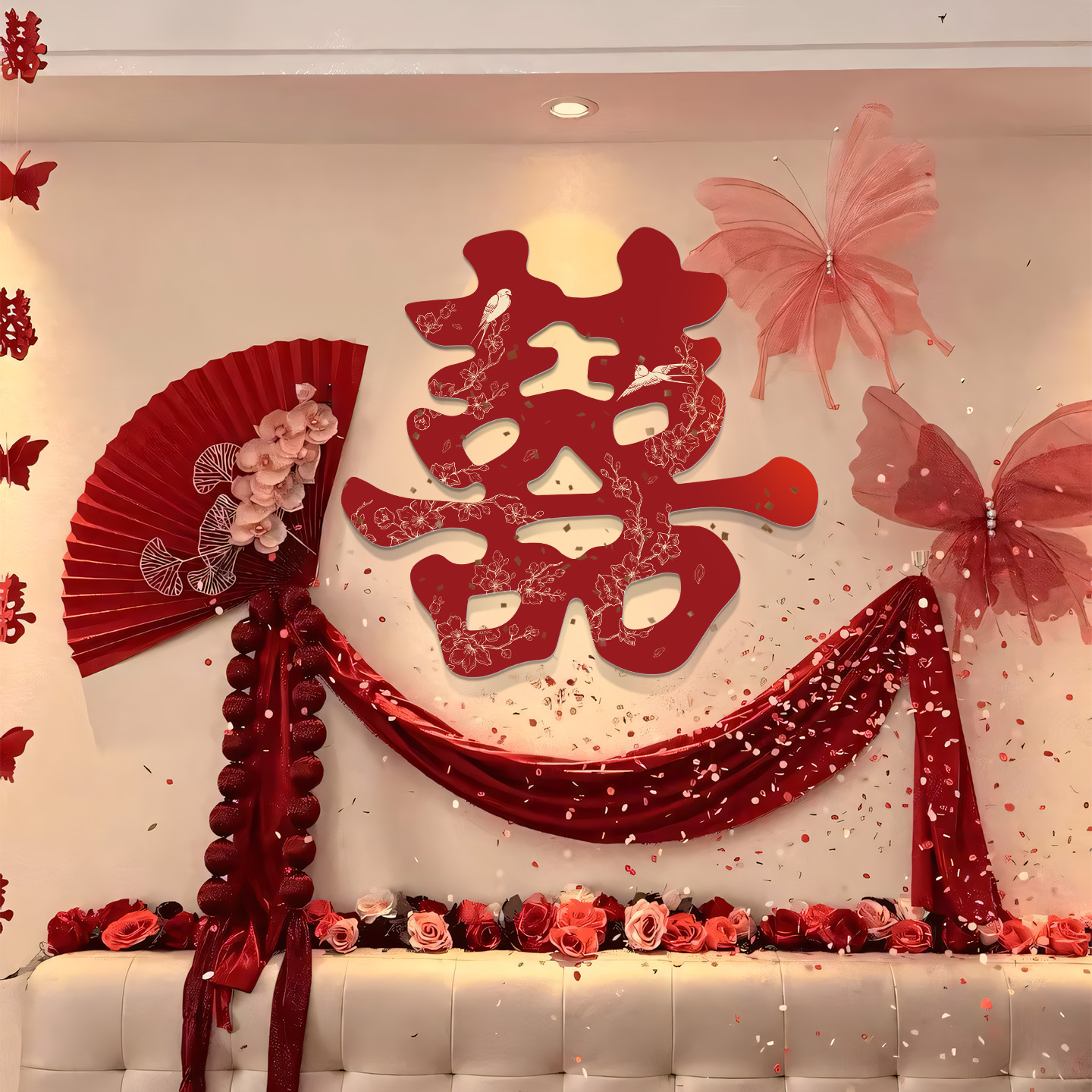 2025婚房女方布置卧室结婚床头装饰套装男方新房酒店拉花KT板背景