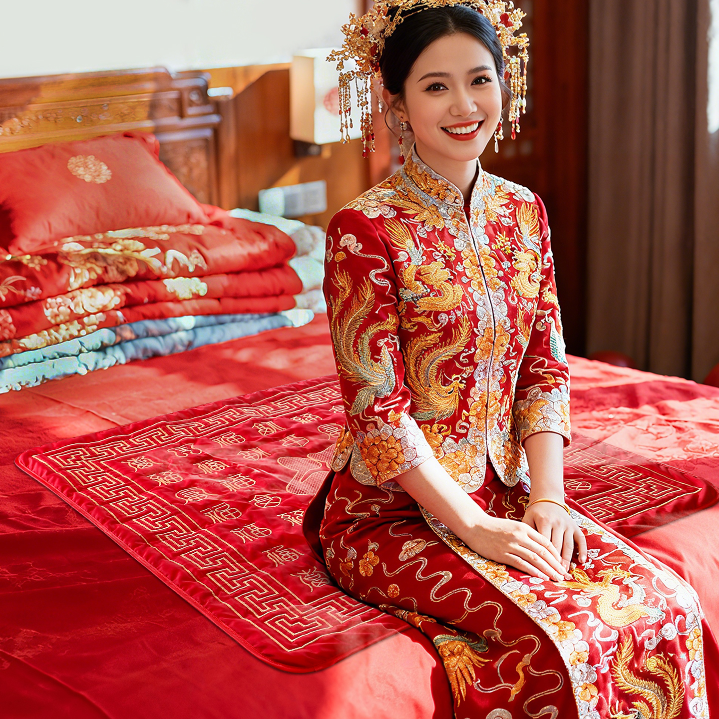 红色结婚新娘压床坐垫