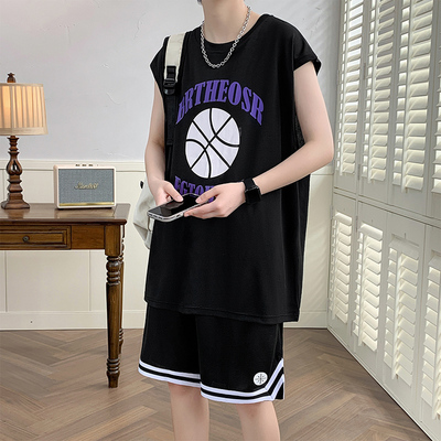 青少年夏季冰丝背心t恤男