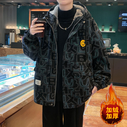 夹克YXH加绒加厚连帽冬季宽松
