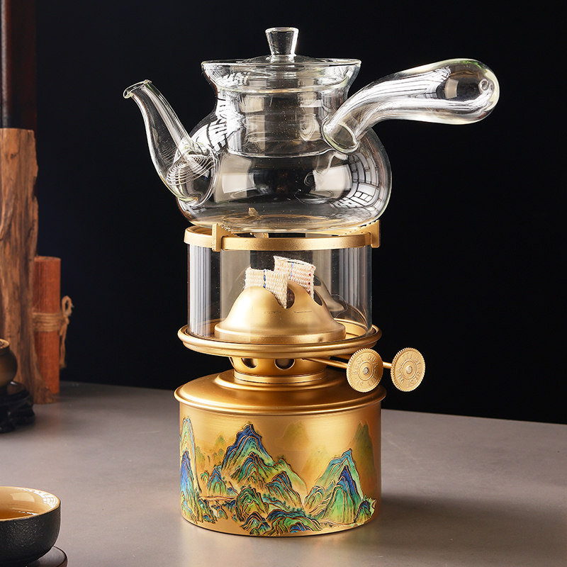 纯黄铜旅行潮汕功夫茶烧水煮水茶空气茶活火茶灯油灯煮茶炉
