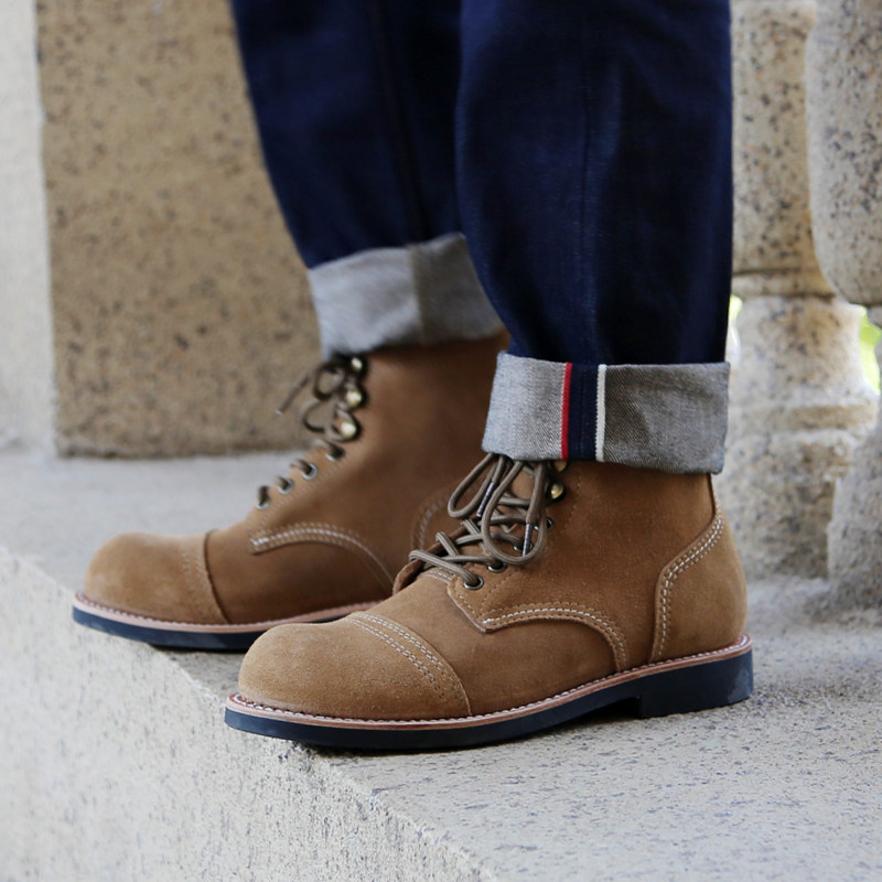 升级版固特异8111红翼复刻工装靴圆头机车鞋翻毛皮复古美式伞兵靴