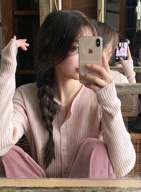 Slowand韩国官网自制女装代购22秋 甜美修身圆领长袖针织衫