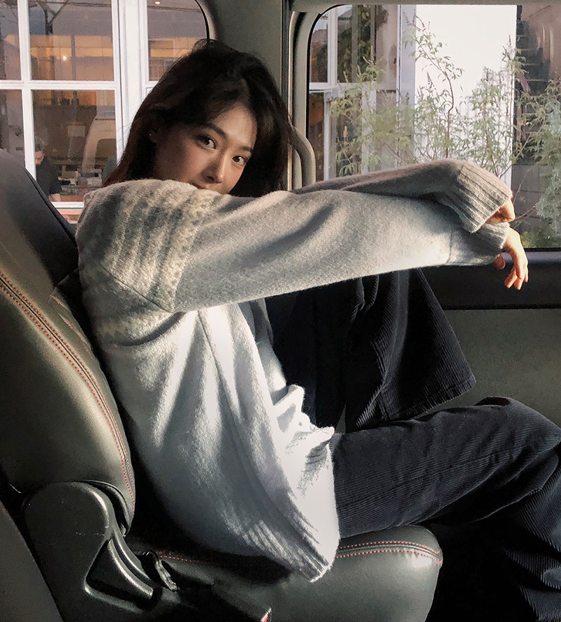 Slowand韩国官网自制女装代购23冬韩范文艺感北欧图案圆领针织衫