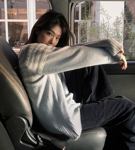 Slowand韩国官网自制女装代购23冬韩范文艺感北欧图案圆领针织衫