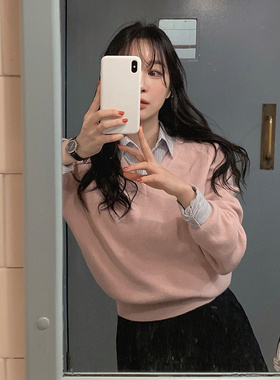 Slowand韩国官网自制女装代购23春 简约清新百搭V领插肩针织衫