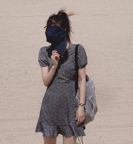 Slowand韩国官网自制女装代购23夏款优雅小女人荷叶边V领连衣裙