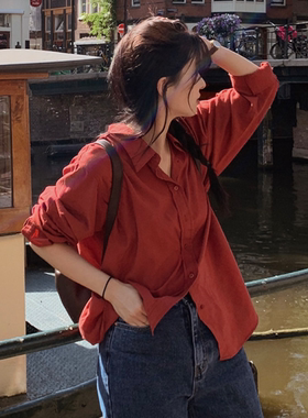 Slowand韩国官网自制女装代购22秋 简约宽松百搭纯色长袖衬衫8色