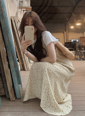 Slowand韩国官网自制女装代购23夏韩范温柔甜美碎花吊带连衣裙