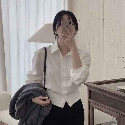 Slowand韩国官网女装代购22秋 时尚简约优雅收腰单排扣长袖衬衫
