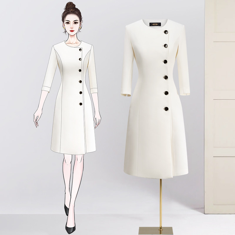 职业连衣裙美容师工作服女高端美容院通勤连衣裙西装裙白色工装裙