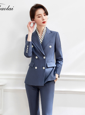 职业套装女总裁西装正装蓝色面试秋冬时尚气质女神范工作服女