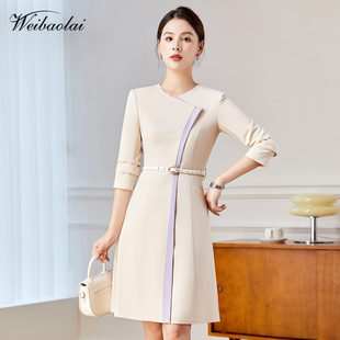 职业装连衣裙女高级感米色美容师美疗师工装裙售楼部珠宝店工作服