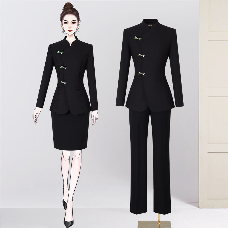 中国风套装女职业装酒楼茶餐厅售楼部会所工作服女酒店礼仪工装女,女装/女士精品,职业女裙套装,淘宝优惠券,粉丝福利购,淘宝优惠卷