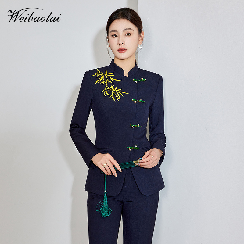 新中式套装女售楼酒店服务员职业装物业前台接待饭店工作服女秋冬